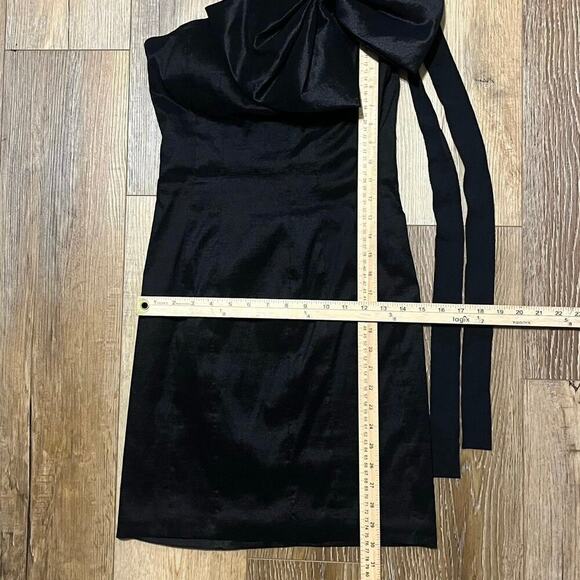 VTG Mac Duggal Couture Sz 6 One Shoulder Bow Cocktail Dress Black Mini Hoco Prom - Picture 8 of 8